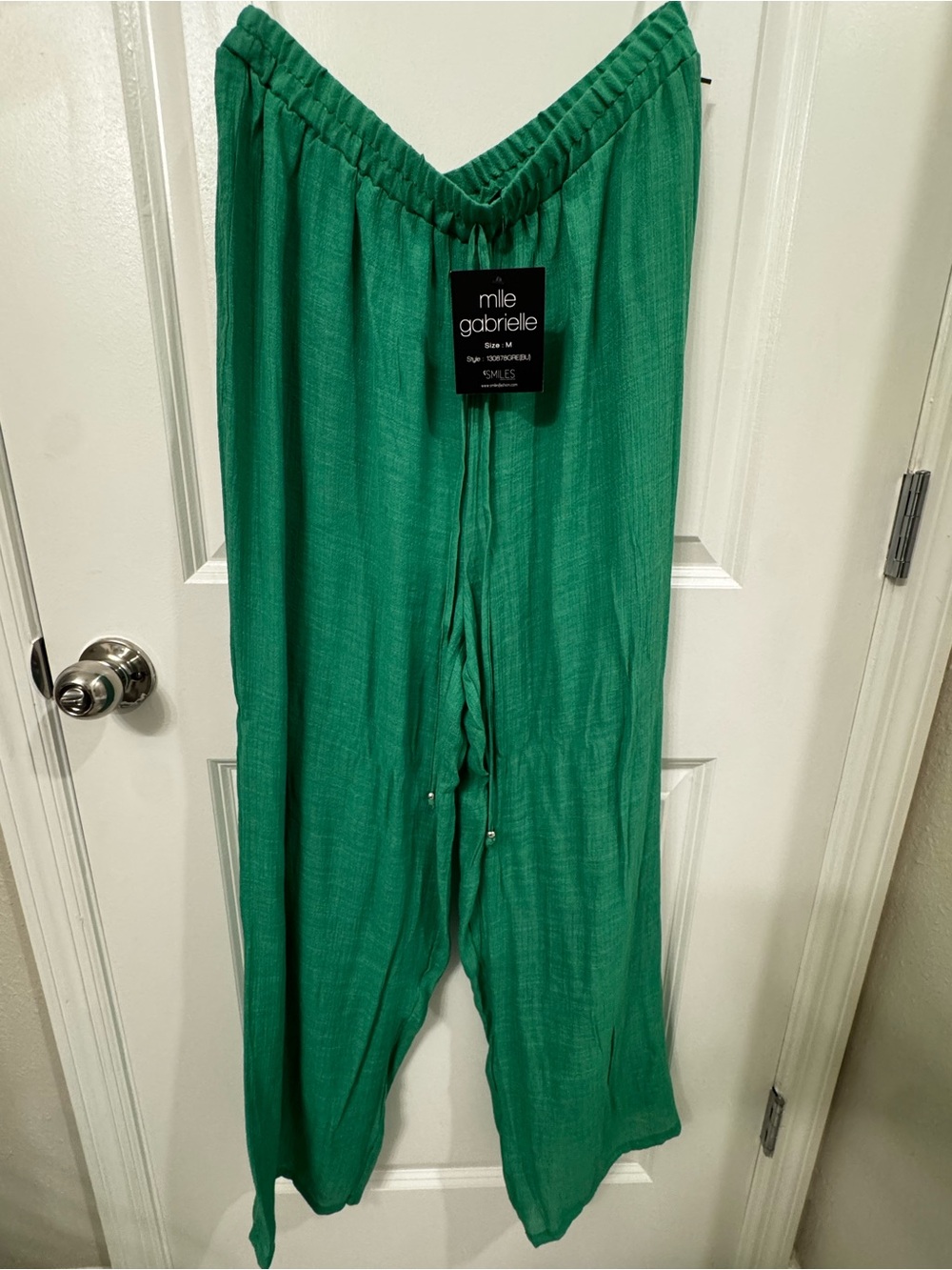 Mlle Gabrielle Emerald Green Wide-Leg Pull-On Pants - NWT - Sz M